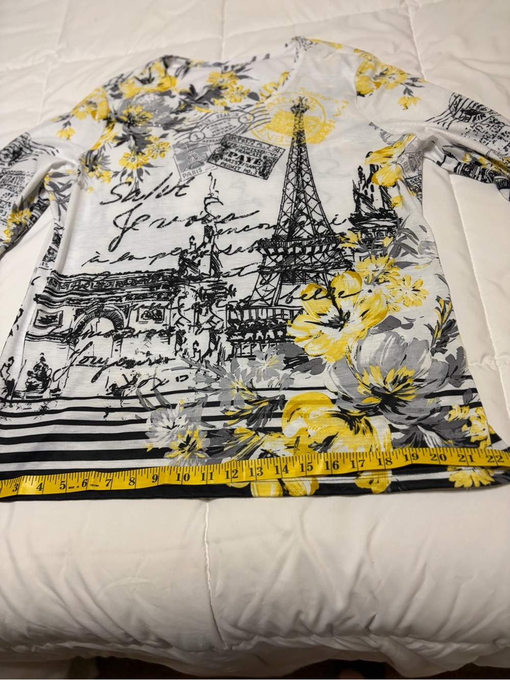 Women's Paris Print Floral Long Sleeve Top - White, Yellow & Gray. Worn one time - Picture 7 of 11